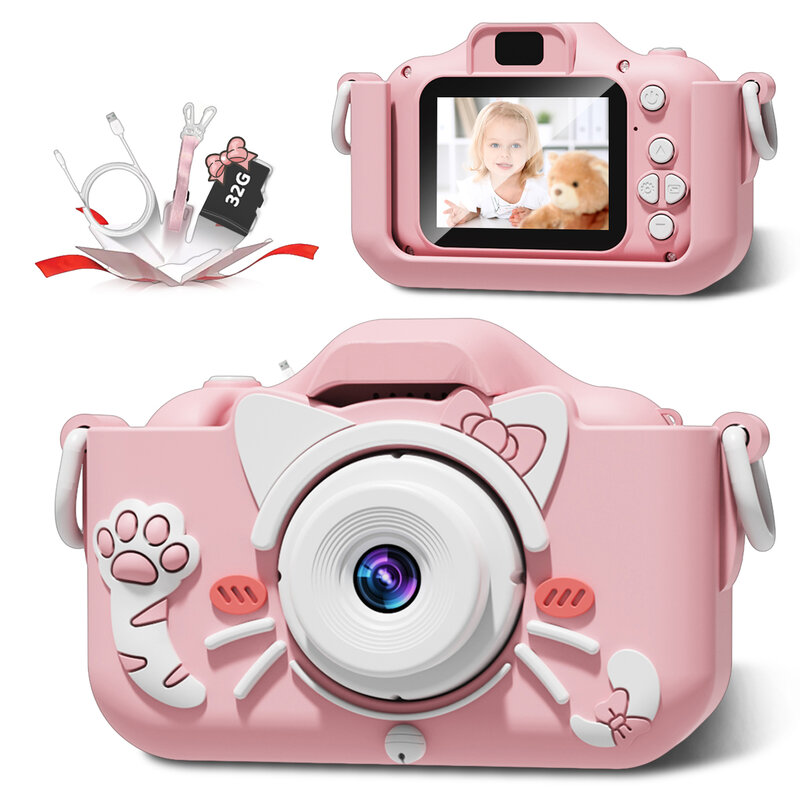 어린이 장난감 카메라 디지털 카메라, 어린이 프로젝션 비디오 카메라, 야외 사진, 어린이 카메라 세트 선물, 32GB