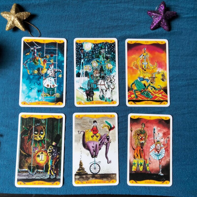 10.3*6cm Freak Show Circus Tarot 78 Pcs Cards with Guidebook for Beginners Red Gilded Edges for Tarot Lovers Comic Collectors