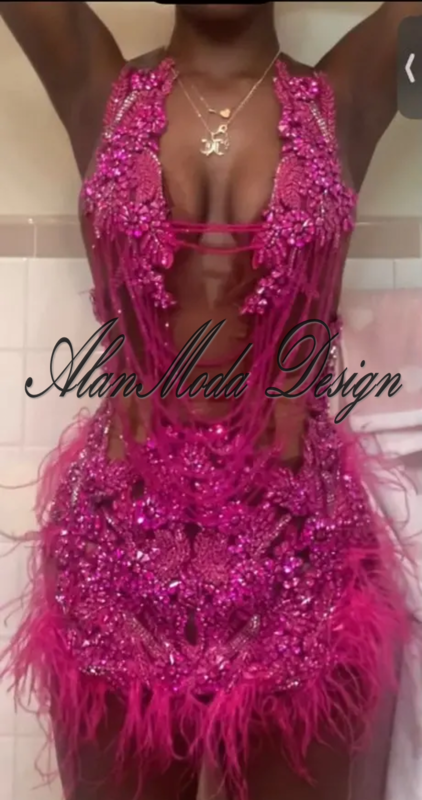 Mini vestido feminino com penas halter, vestidos curtos de baile, roupas luxuosas, halter, festa de aniversário, luxo, 2024