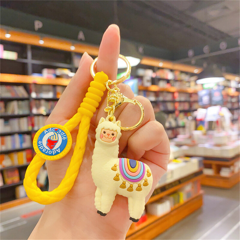 Kartun Alpaca gantungan kunci pasangan liontin pelajar ransel lucu gantungan kunci tas boneka indah gantungan kunci mobil hadiah perhiasan