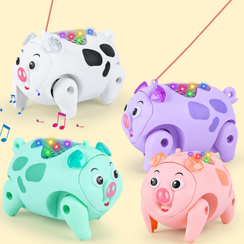Elektryczne oświetlenie LED muzyczne świnia zwierząt ze smyczą chodząca zabawka prezent świąteczny dla dzieci elektronika Robot prezenty urodziny dzieci prezent