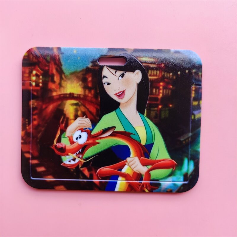 Disney-Mulan ID Card Holder para mulheres, colhedores, alça de pescoço, cartão de crédito, caso, meninas, crachá, clipe retrátil