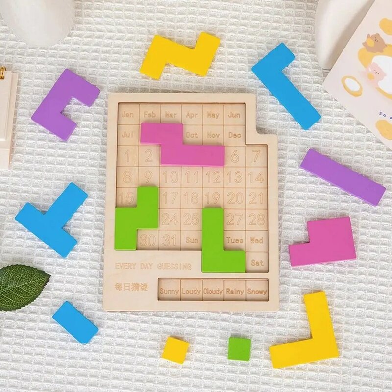 Kids Montessori Educational Creative IQ Children Puzzle Toys Intelligence Jigsaw Games Wooden Calendar Puzzles Jigsaw Kits
