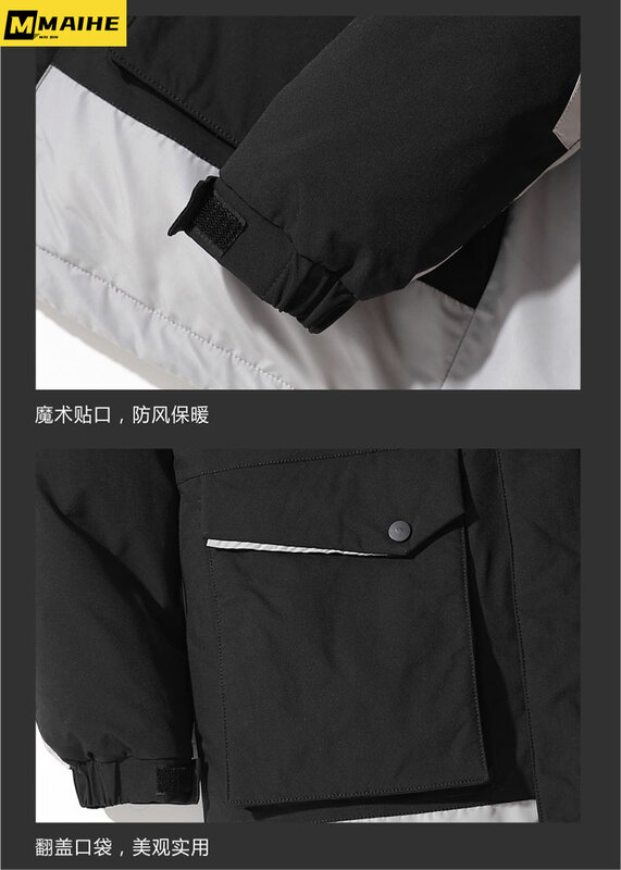 Jaqueta masculina de comprimento médio com capuz, versão coreana, moda casual, casaco de parka, roupa de homem, inverno, novo, 2023