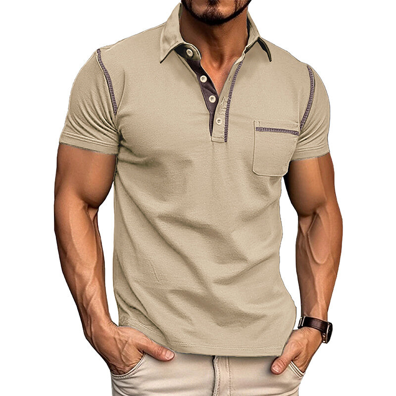 2024 Летняя мужская одежда, рубашка-поло с коротким рукавом, Мужская футболка с лацканами, подходящий цвет, PolosGD-WY