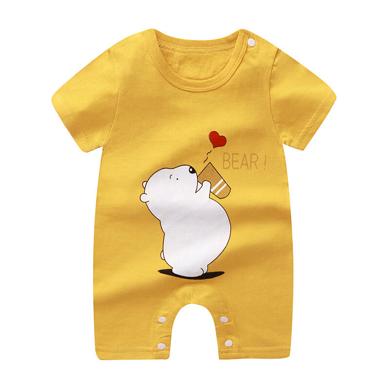 New Summer Baby Clothing Newborn Meninos Meninas Curto-sleeved Cartoon Imprimir Seção Abrir Arquivo Escalada Roupas Bebê Macacão Romper