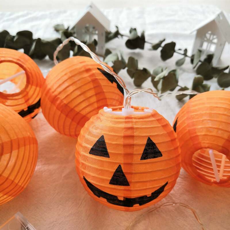 Halloween Pumpkin Lantern LED Light String, Orange Ghost Face, Rosto Sorridente, Luz Decorativa De Férias, Terror Atmosfera Luz