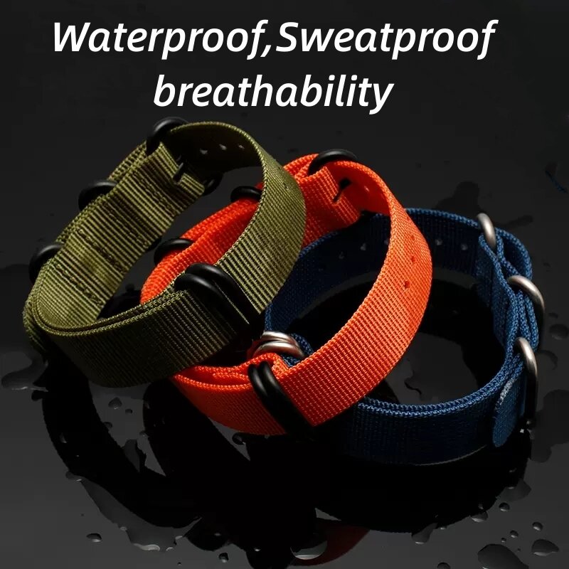 Waterproof Nylon Watch Band, Nato Zulu Strap, Premium Sport Belt Exército, Preto 5 Anéis Pulseira, 18mm, 20mm, 22mm, 24mm, Dropshipping