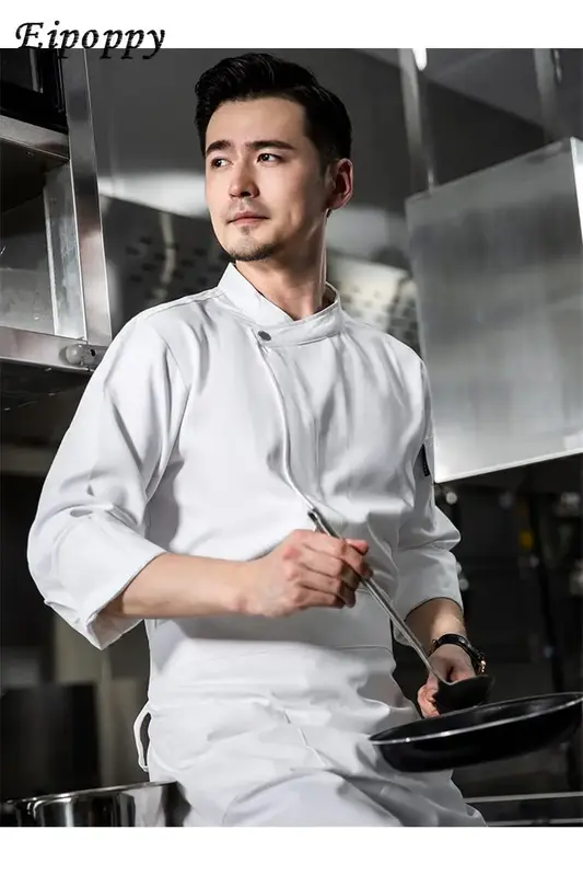 Wodoodporne elastyczny bawełniany kombinezony szefa kuchni w jednolitym kolorze z długimi rękawami w restauracji odzież kuchenna generalny szefa kuchni