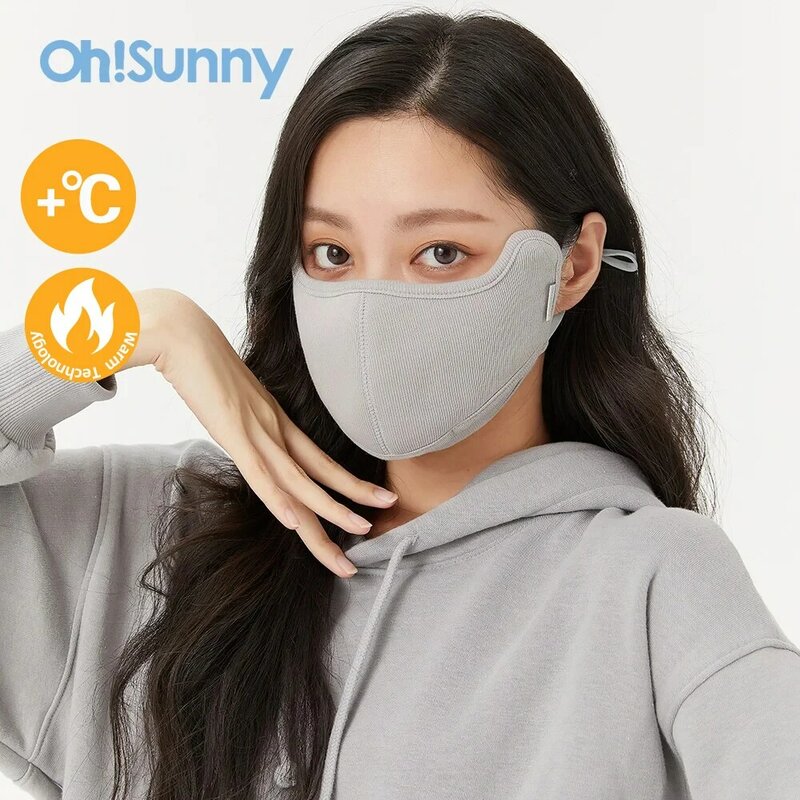 OhSunny 겨울 벨벳 따뜻한 여성 마스크, 단색 3D 디자인, 방풍 플리스 오프닝, 통기성 소프트 페이스 마스크, UPF1000 +