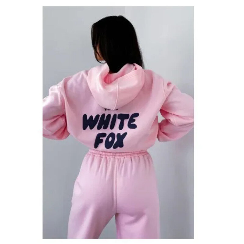 Women's hoodies sets 2024 Spring Fleeced Letters Printing Loose Hooded Two Piece Sweatpants Jogger Pants Set Sweatsuit Tracksuit