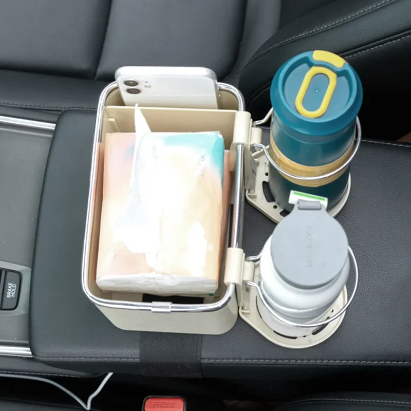 Boîte de rangement multifonctionnelle pour console de voiture avec couvercle, tasse à eau pour siège arrière, boîte à mouchoirs de pompage de voiture