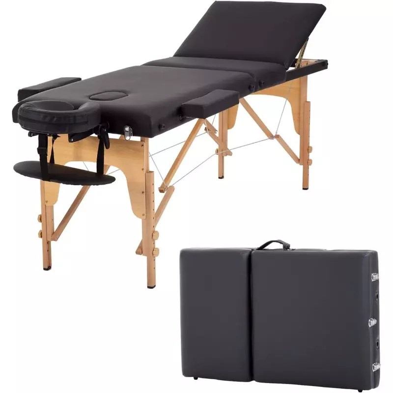 Mesa de massagem portátil com estojo, 3-Fold Spa Bed, altura ajustável Salon Bed, mesa leve