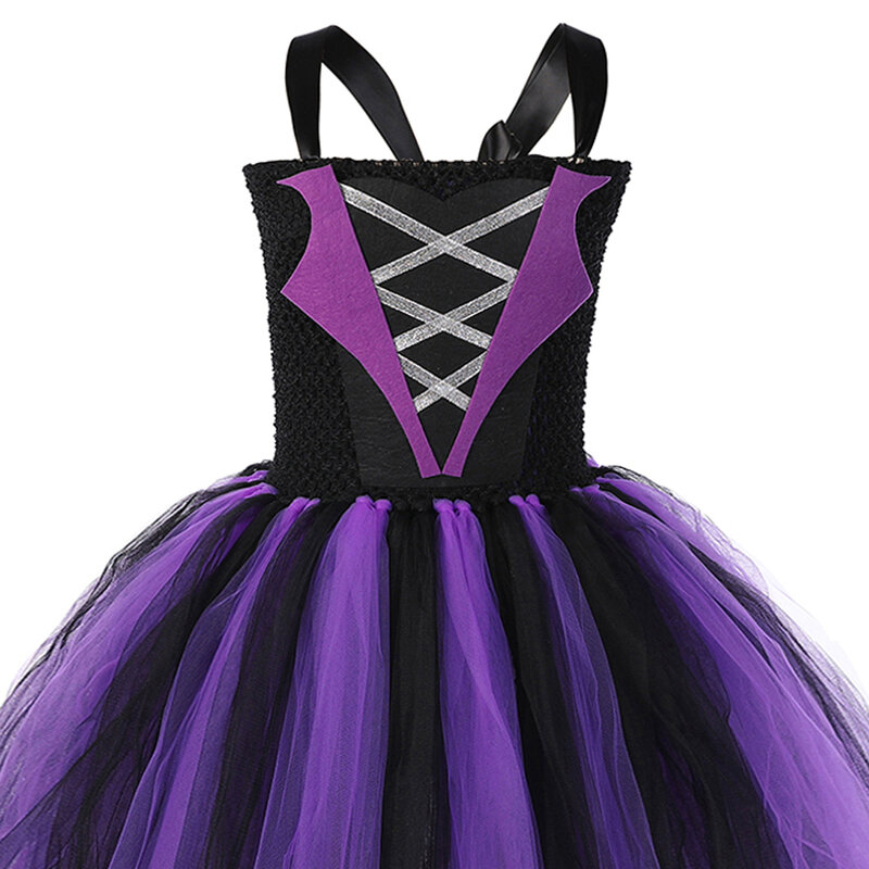 Czarne fioletowe strój czarownicy nietoperza dla dziewczynek karnawałowe Halloween Cosplay sukienki dla dzieci przebranie na przyjęcie Tutu ubrania dziecięce
