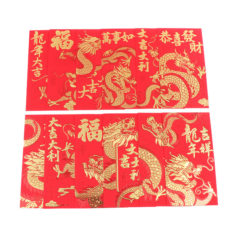 Sobre rojo Universal para decoración de Año Nuevo, bolsa de dinero para Festival de Primavera, paquetes rojos de la suerte, 6 piezas, 2024