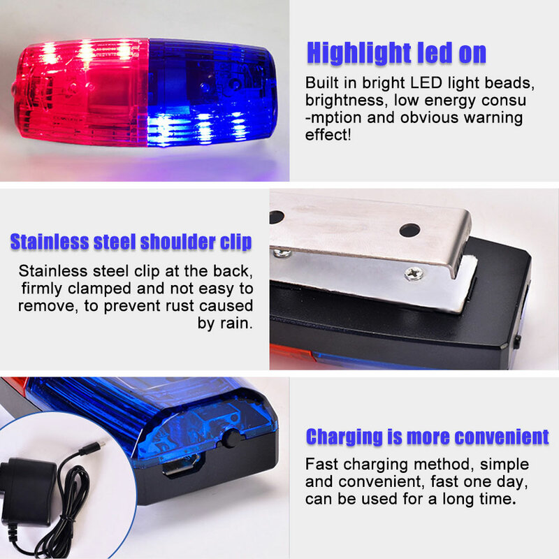 Lumière LED rouge et bleue initiée par la police, lampe stroboscopique, lumière à clip, sécurité des travailleurs de l'assainissement, alarme de patrouille, signal flash