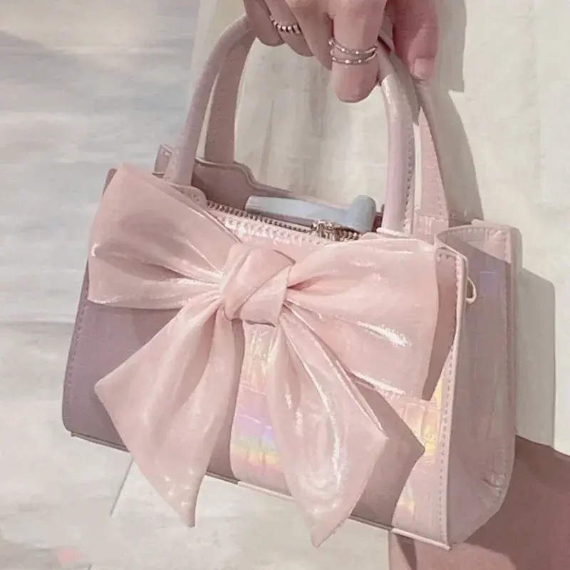 Kawaii Women's Clutch Purse Handbags Summer Pink Bowknot Female Underarm Bags Sweet Girl's Small Square Shoulder Messenger Bag