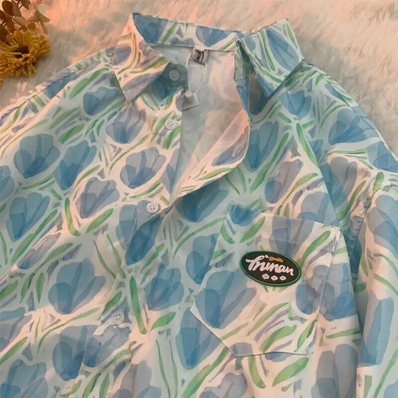 Рубашка шифоновая с длинными рукавами для мужчин и женщин, Повседневная модная тонкая свободная солнцезащитная, с дикими цветами, лето 2023