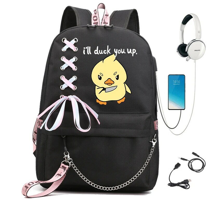 Детский школьный ранец для девочек, аниме мультяшный рюкзак I Will Duck You Up, рюкзак, сумки, милый школьный портфель