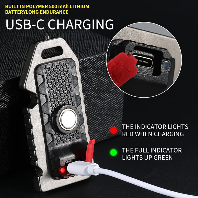 LED สีแดงสีฟ้าไหล่ตำรวจ USB C ชาร์จไฟกระพริบความปลอดภัย Novelty Lighting Mini Keychain ไฟฉายจักรยานเตือนแสง