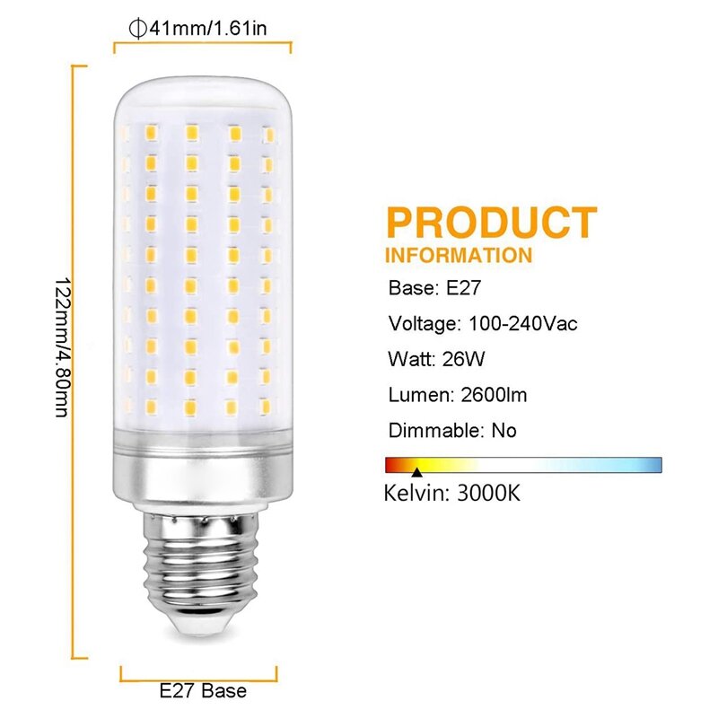 Lâmpadas de milho LED incandescentes brancas quentes, Pacote de iluminação doméstica, E27, 15W, 3 pcs