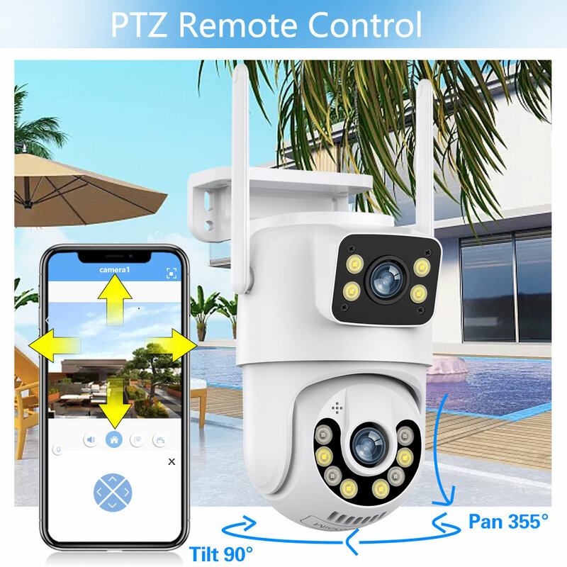 8mp 4K WiFi kamera IP podwójny obiektyw podwójne ekrany 4MP PTZ Wifi kamera monitorująca na zewnątrz noktowizor IPC360 wykrywanie ludzi w domu