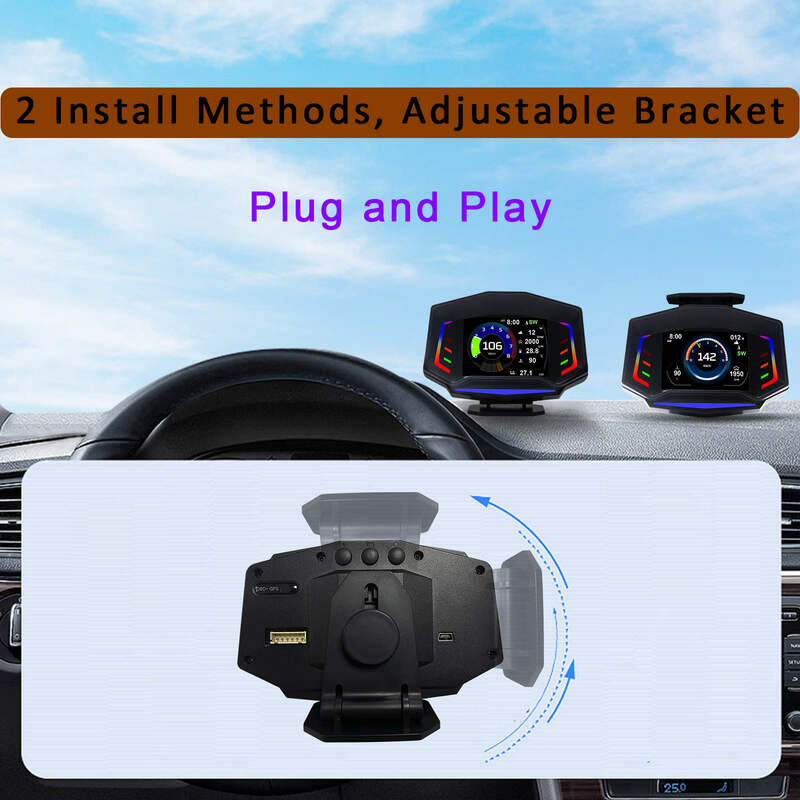 AP-8 automobile embarqué HUD affichage tête haute grand écran multifonction LCD OBD2 + GPS + Slnegoing compteur conduite ordinateur tableau de code