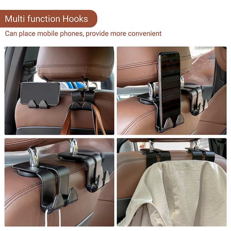 Upgrade Double Head Hooks Car Rear Seat Hanging Holder Interior Hook Organizer Back Seats Headrest Hanger Hook Car Accessories