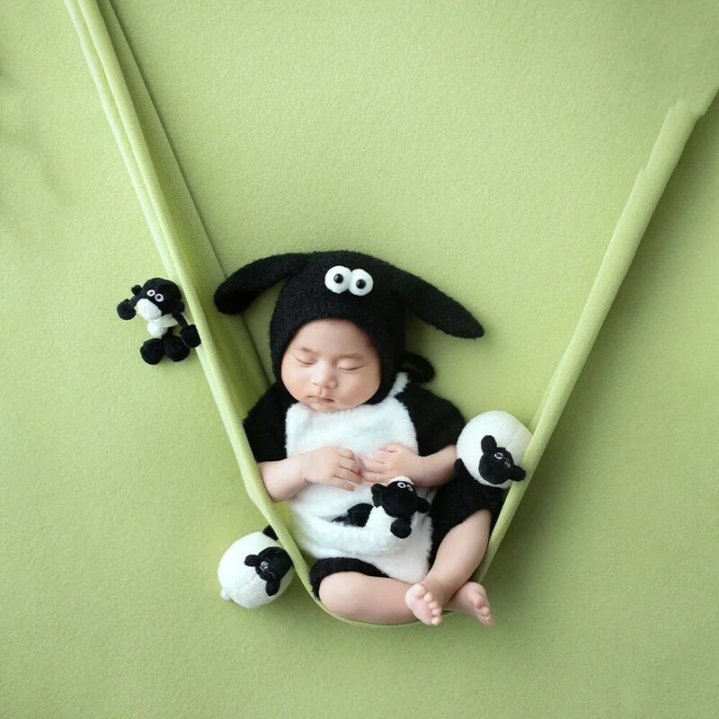 新生児の写真衣装草原の子羊テーマジャンプスーツ帽子 2 ピース/セットコスプレ写真衣装子羊人形フェンススタジオ赤ちゃんの写真の小道具