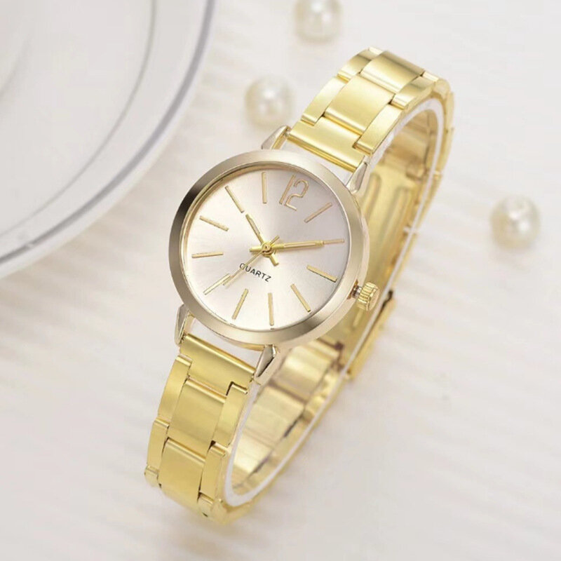 Relógio de ouro casual elegante feminino, mostrador simples, relógios digitais para senhoras, relógio de pulso de quartzo, moda
