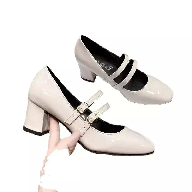 Zapatos de charol con hebilla para Mujer, calzado de tacón alto, estilo Retro, Primavera, 2024