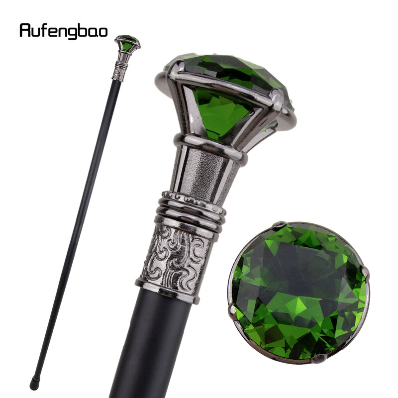 Green Diamond Type Silver  Single Joint Walking Stick Decorative Cospaly Party Fashionable Walking Cane Halloween Crosier 93cm