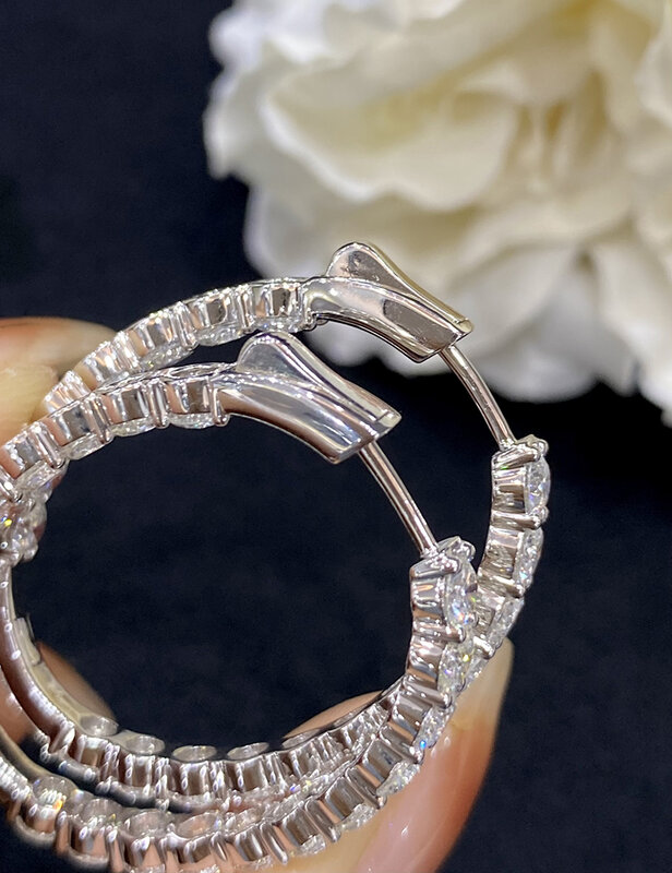 LUOWEND orecchini in oro bianco 18 carati di lusso con vero diamante naturale moda con coulisse a forma di trapano gioielli da sposa per fidanzamento femminile