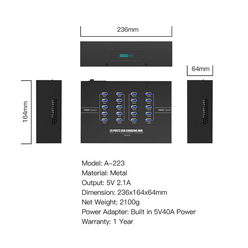 Sipolar A-223 Industrie qualität 20 Port USB 3,0 Hub 2a Ausgang Ladestation für iPhone iPad Samsung Huawei Ladebox Wagen