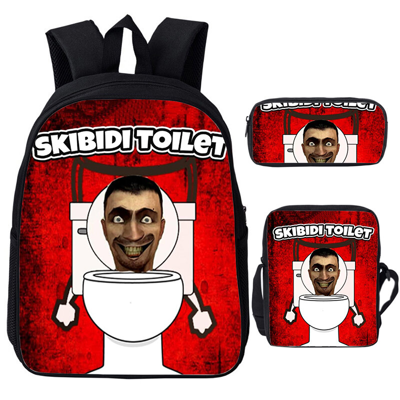 Skibidi-mochila impermeable para niños y niñas, juego 3D de 3 piezas, mochilas escolares de calidad para estudiantes
