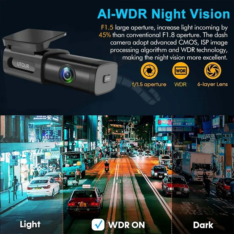 Видеорегистратор 4K Al, камера заднего вида с функцией защиты от столкновений, ADAS, GPS, Wi-Fi, управление через приложение, камера ночного видения