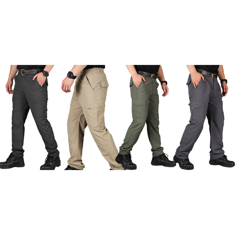 กางเกงคาร์โก้ผู้ชายแบบมีหลายกระเป๋าแห้งเร็วชุดกางเกงไซส์ใหญ่น้ำหนักเบาชุดหมีสีกากี M