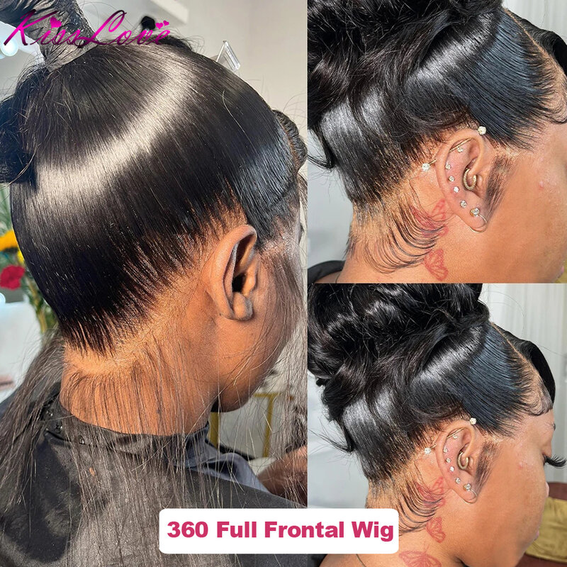Perruque Lace Closure Wig 360 naturelle lisse, 13x4/13x6, 5x5, pre-plucked, transparente HD, pour femmes