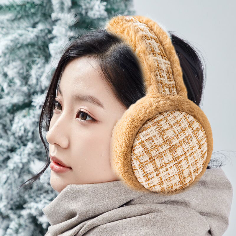 Thermal Soft Plush Earmuffs Winter Fashion Plaid Thicken Ear Warmer Outdoor Sports Cold Protection Foldable Ear Cover