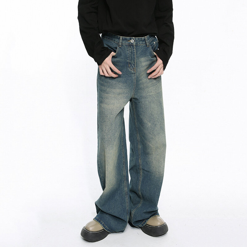 LUZHEN Jeans Button Trendy Gradient Color Men's Pockets Straight New Chic Male Wide Leg Denim Pants Casual 2024 Spring 9C4510