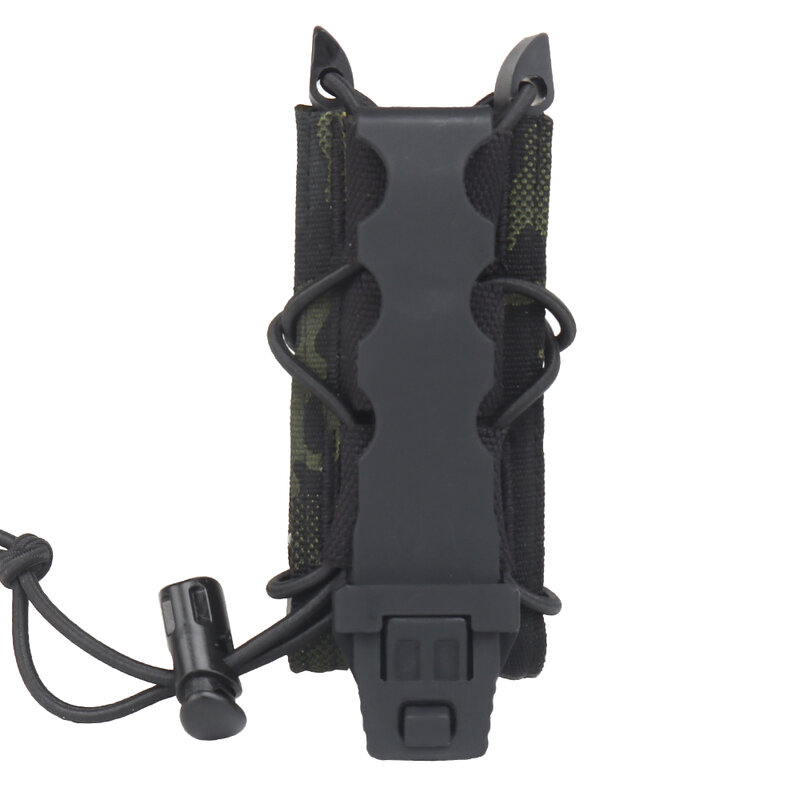 Tactical 9mm Pistol Magazine Pouch Long Single MOLLE PALS Malice Clip Shock Cord Polymer Side Panel Hunting Vest Belt