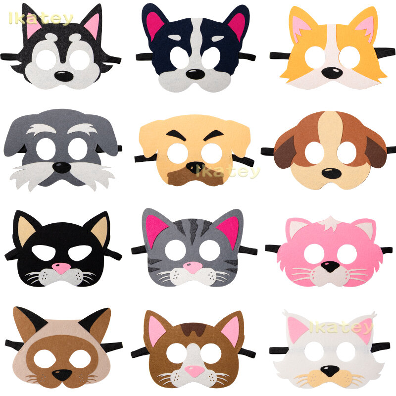 12 pçs feltro brinquedo máscaras para crianças gato filhote de cachorro traje vestir-se festa de aniversário fingir jogar cosplay acessórios presentes de natal favor