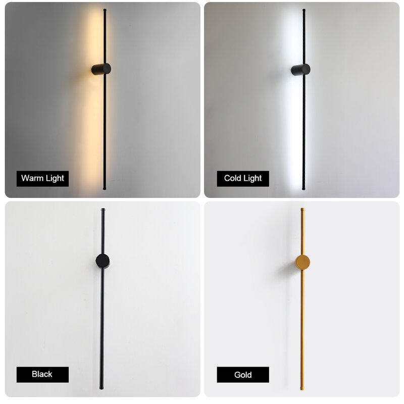 Lampu Dinding LED Nordic 350 ° Rotasi Lampu Dinding Modern Garis Panjang dengan Sakelar Sentuh Lampu Dinding Tempat Lilin Dapat Disesuaikan