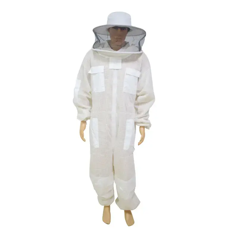 Terno ventilado respirável da apicultura com véu redondo, Apicultor Profissional Anti Bee Protective Clothing, 3 Camadas