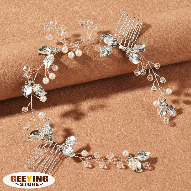 Handgemachte Perle Blatt Kamm Stirnband Haarschmuck für Frauen Tiara Stirnband Hochzeit Accessoires Stirnband