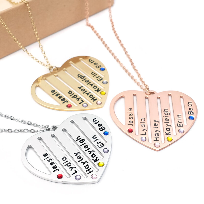 Coração pingente colar com birthstones nomes personalizados colar nome gravado colar nome jóias para mãe melhores amigos presentes