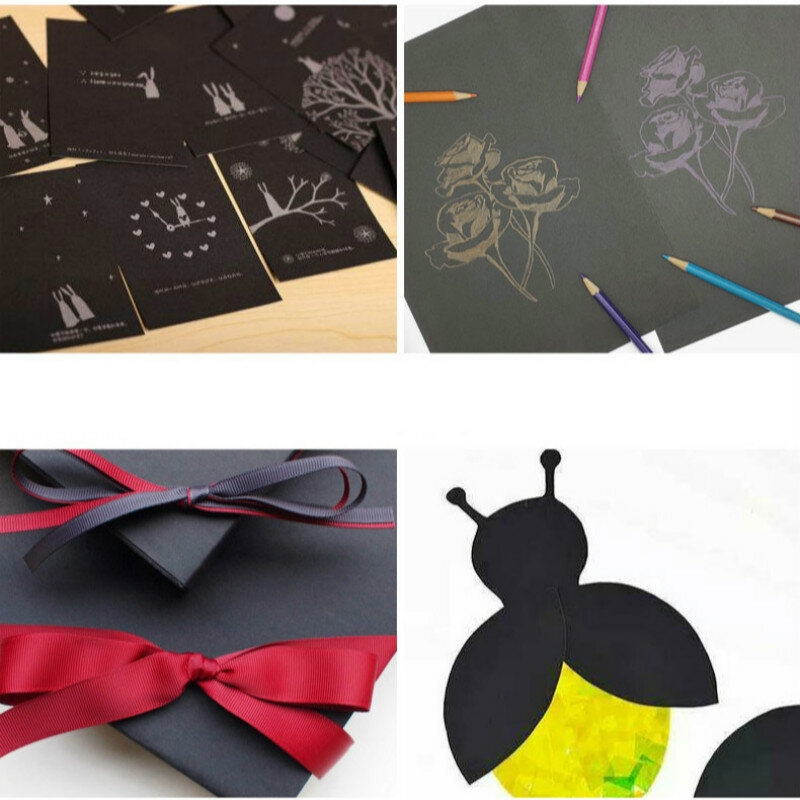 Tarjetas de papel negro en blanco para manualidades, papel de grafiti, A4, A3, 4K, 8K, tarjetas de felicitación, cartón, álbum de recortes, papel de dibujo, 80-350g