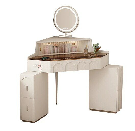 Penteadeira triangular com espelho de maquiagem, mesa de canto do apartamento pequeno, mesa de cabeceira do quarto, integrada
