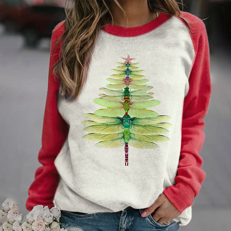 Dragonfly Shirt For Women Dragonfly Christmas Tree Print  For Women And Girls