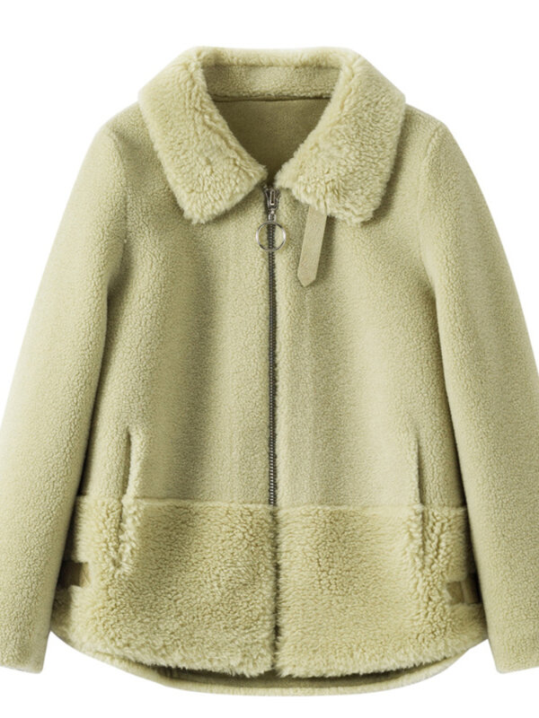 MENINA BONITA-Chaqueta de lana de cordero para mujer, abrigo de lana de grano con cuello vuelto, holgado, de oveja, cálido, de invierno, 2022